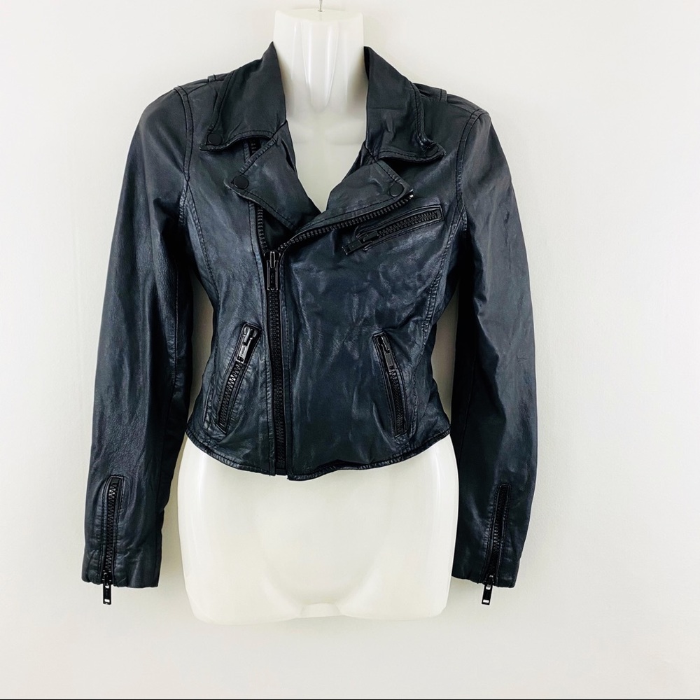 Maje Graphite Leather Blouson Zipper Moto Jacket
